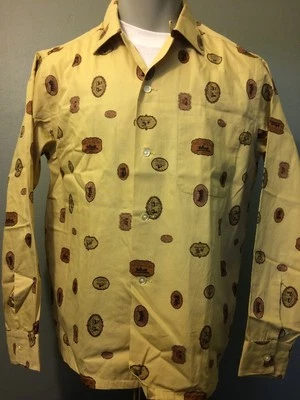 Camisa De Colección Años 50 60 NOS Algodón Estampado Atómico Rockabilly VLV Para Hombres M Cuello Lazo LS Foto 1 de 4