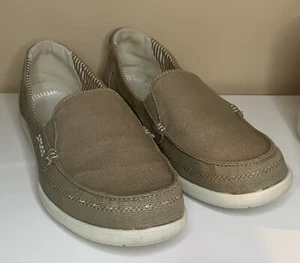 CROCS Women's 14391 Walu Tan Canvas Loafers Boat Shoes Slip On Size 11 - Picture 1 of 10
