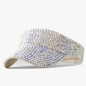 Hat Visor. Rhinestone covered Sun Visor. Adj. White w/ Iridescent Rhinesones - Picture 1 of 2
