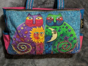 NEW WITH TAGS - Laurel Burch Celestial Felines Medium Zip Top Tote Bag - LB5172 - Picture 1 of 12