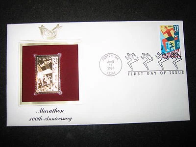Marathon 100th Anniversary replica Gold Golden Cover Stamp FDC 1996 - Image 1 of 3