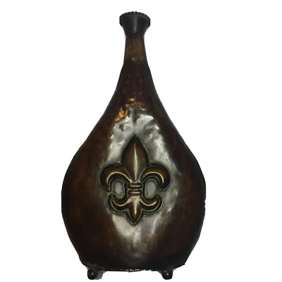 Fleur-De-Lis Distressed Brown And Gold Tin Vase Home Decor Rustic 20"x10.5”x3.5” - Image 1 of 4