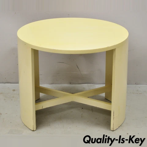 Mid Century Bone Lacquer Round Post Modernist Stretcher Base Accent Side Table Cover