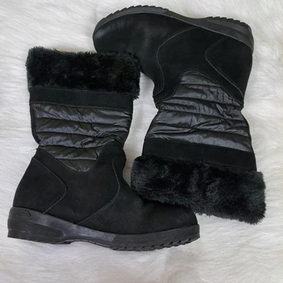 Lands End Women's Black Suede Nylon Winter Snow Boots Size 8 - Image 1 of 4