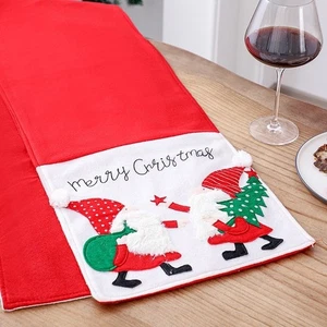 Holiday Red Flannel Table For RUNNER With Santa Claus Embroidery For Dining - Picture 1 of 4