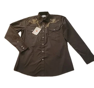 Western Shirt Cowboy Unisex  Boot Spurs Floral Gold  Embroidery Rodeo or Event  - Picture 1 of 11