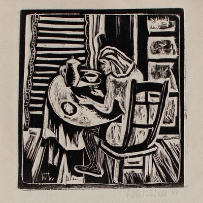 Holzschnitt Expressionismus Curt Weil Wall Ferientag 1948 signiert Interieur - Bild 1 von 4