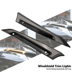 Windshield Trim LED Turn Signal Light w/ Smoke Lens Black For Harley Road Glide