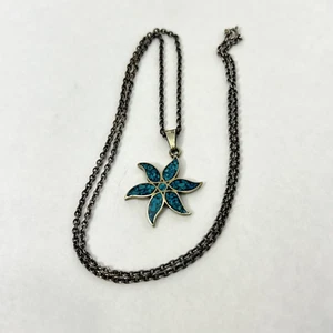 Sterling Silver Starfish Pendant Blue inlay Opal Necklace 24" - Picture 1 of 10