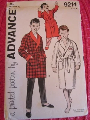 1950's Vintage ADVANCE 9214 Sewing Pattern BOYS' BATHROBE w/ Pockets SZ 8 UNCUT - Image 1 of 2