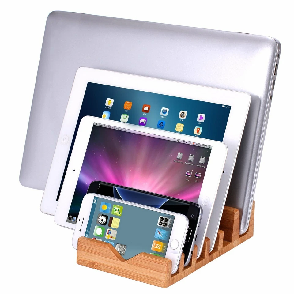 Wooden Wood Multi Device Charging Stand Station Cradle For iPhone iPad Samsung - Image 1 of 3