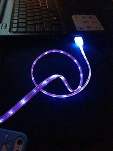 3FT USB iPhone 13/12/11/X/8/7/6 LED Flat Charger Cable with Blue Lights - Picture 1 of 22