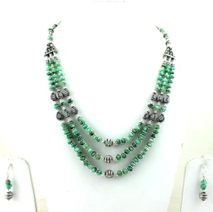 NATURAL EMERALD GEMSTONE JEWELRY BEADED FASHION NECKLACE EARRINGS - Picture 1 of 1