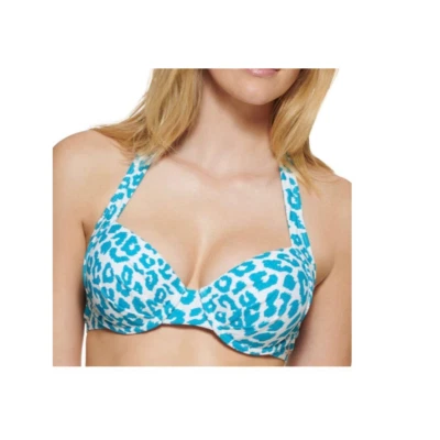 New Calvin Klein Womans Sz Medium Bikini Top Swim Underwired Animal Pleated NWT - Image 1 of 4