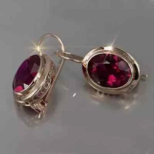 2 Ct Oval Simulated Garnet Women Hook Drop Earrings Bezel Set 14k Rose Gold Over - Picture 1 of 6