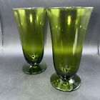 Set Of 2 Vintage 16oz Footed Forest Green Glass Tumblers With Flared Top