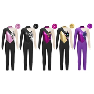 Girls Outfits Gymnastics Dancewear Dance Set Romper With Hair Tie Mock Neck - Picture 1 of 66
