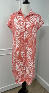 Old Navy Women's Button Front Shift Dress Sz Medium Tall Linen Blend Palm Print - Picture 1 of 12