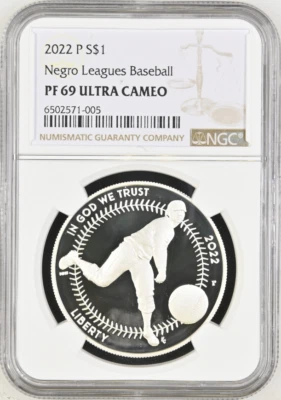 :2022-P $1 Negro Leagues Baseball Commemorative Dollar Near Perfect NGC PF69UCAM - Image 1 of 2
