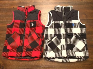 US Polo Ralph Lauren Plaid Zip Vests Kids Size 4T Red Black And Checkered - Picture 1 of 6