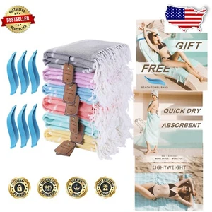 6 Pack Extra Large Cotton Beach Towels - Quick Dry Sand-Free for All Ages - Picture 1 of 9