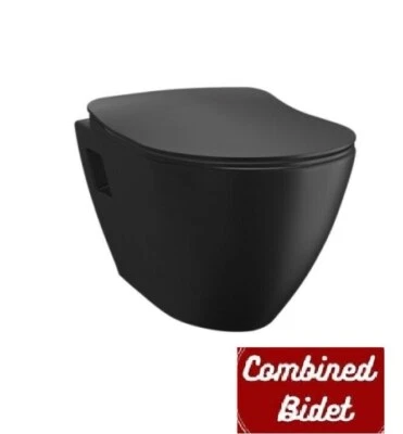 Creavit Terra Wall Hung Mounted Combined Bidet Pan WC Toilet Matt Black seat - Image 1 of 4