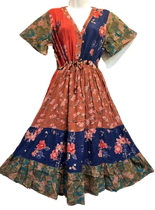 Nwt SACRED THREADS floral bohemian funky hippie rayon tier DRESS XL Free shippin - Picture 1 of 5