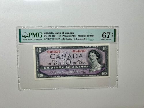 1954 Bank of Canada $10 Bc-40b Superb Gem Unc Pmg-67 Epq. Only 3 Finer!