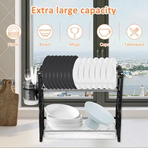 Dish Drying Rack 2 Tier Large Capacity Dish Drying Rack with Water Tray qikAT - Picture 1 of 11