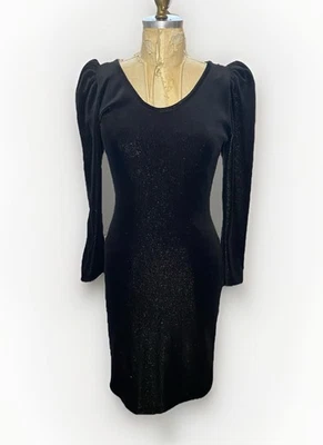 Vestido elástico vintage años 70 terciopelo negro manga abullonada Radley hecho en Inglaterra Foto 1 de 4