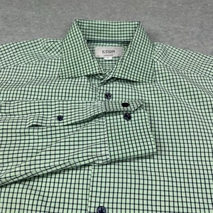 Camisa Eton Para Hombre 17 Extra Grande Verde Lima Cuadros Rejilla Popelina Peso Medio - Imagen 1 de 7