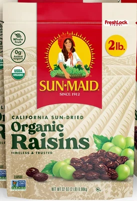 Sun Maid Organic California Sun Dried Raisins 2 Lb Bag - Image 1 of 3