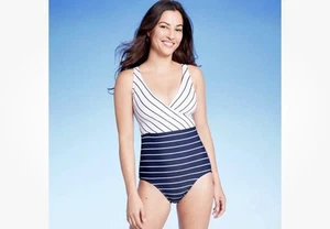 Kona Sol Damen Einteiler Badeanzug Bademode gestreift V-Ausschnitt Large - Bild 1 von 8
