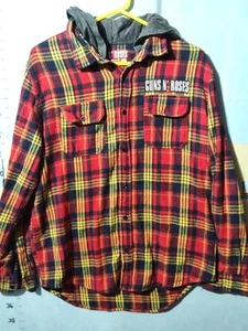 Guns-N-Roses Grunge Cut Sleeve Flannel Appetite For Destruction Hooded Large - Picture 1 of 15