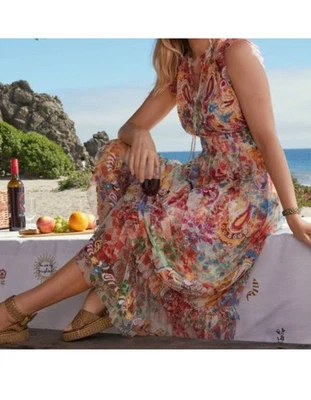 NWT Johnny Was Mazzy Floral Embroidered Mesh Midi Dress Boho Chic Leafy XL $365 - Image 1 of 4