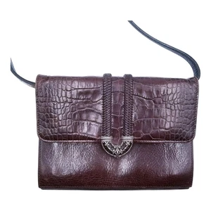 BRIGHTON Richmond Leather Crossbody Foldover Clutch Chocolate Brown Handbag - Picture 1 of 8