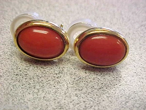 High Quality 18k Gold Pink Coral Earrings Omega Backs with Posts Make Offer - Picture 1 of 4