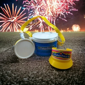 Vintage Fisher Price Marching Band Drum, Tambourine & Band Hat 1979 Nostalgia - Picture 1 of 9