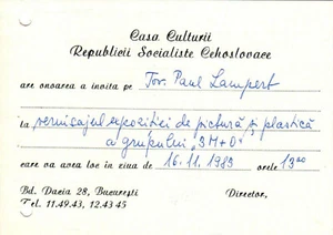Romania, 1983, Vintage Exhibition Invitation - Czechoslovakia House of Culture - Picture 1 of 1