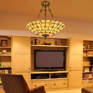 Tiffany Style Pendant Fixture Hanging Pendant Lamp Stained Glass Ceiling Light - Picture 1 of 24