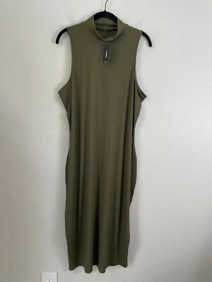 NUEVO $68 Express Vestido Midi Para Mujer XL Verde Oliva Sin Mangas Acanalado Foto 1 de 4