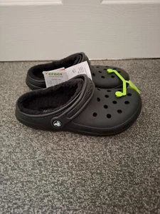 Crocs Unisex Black Classic Cayman Fur Lined Clogs Size m5 w7 uk 4-5 - Picture 1 of 5