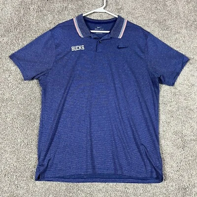 Milwaukee Bucks Nike Dri-Fit Polo Shirt Men's Large Blue White Striped Swoosh - Image 1 of 4