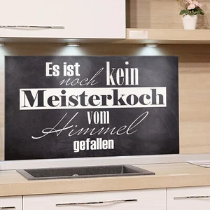 Protección contra salpicaduras cocina pared trasera vidrio cocina motivo gris piedra refrán divertido cocinero - Imagen 1 de 6