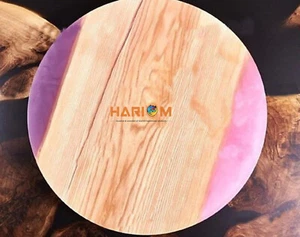 Pink Epoxy Resin Luxury Adorable Stunning Epoxy Round Teak Wooden Table Top Deco - Picture 1 of 6