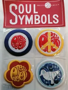 Pretty Green Soul Symbols Mens Sew/Iron-On Fabric Mod Retro Badges Set Of 4