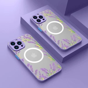 Funda protectora magnética transparente magnética mate magsafe con flores mate para iPhone 14 15 Pro Max 13 12 11 - Imagen 1 de 16