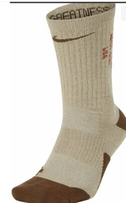 Nike LeBron James youth 3-5 Elite Crew Basketball Socks Long Live the King TAN - Image 1 of 2