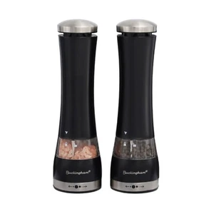 Buckingham Electric Salt Pepper Mills Set Stainless Steel Black - Picture 1 of 4