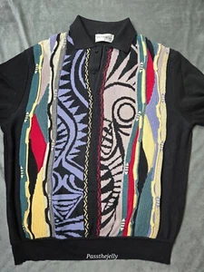 St Croix Knits 3D Shirt Mens Medium Vintage Coogi Style Multi Colored Collar USA - Picture 1 of 12